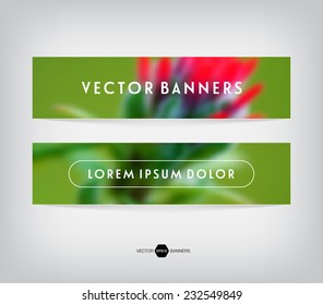 Vector banners with blurred unfocused retro photographic background. Summer flower.