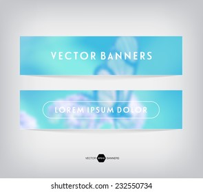 Vector banners with blurred unfocused retro photographic background. Summer flowers with butterfly.