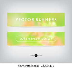 Vector banners with blurred unfocused retro photographic background. Summer flowers.