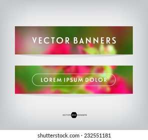 Vector banners with blurred unfocused retro photographic background. Summer flowers.