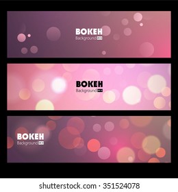Vector Banners with blurry glowing bokeh background and glitter. 
