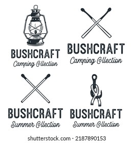 Vector banners with Bushcraft inscriptions and different icons