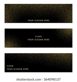 Vector banners and cards gold sparkles on black background. Gold background text. Banners voucher, store, present, shopping, sale, logo, web, card, vip, exclusive, certificate, gift, luxury, privilege
