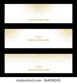 Vector banners and cards gold sparkles on white background. Gold background text. Banners voucher, store, present, shopping, sale, logo, web, card, vip, exclusive, certificate, gift, luxury, privilege