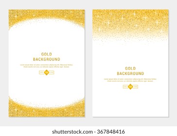 Vector banners and cards gold sparkles on white background. Gold background text. Banners voucher, store, present, shopping, sale, logo, web, card, vip, exclusive, certificate, gift, luxury privilege.