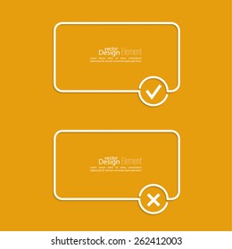 Vector banners with check marks confirmation, acceptance positive passed voting agreement true and form of access denial, refusing. 