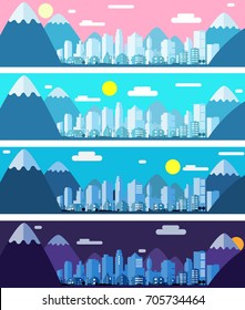 Vector banners of a city landscape in paper material style