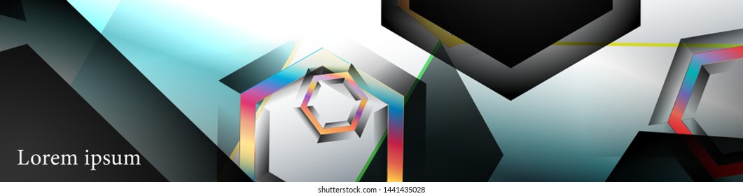 Vector banners with colorful hexagon backgrounds. suitable for any background. black blank space for your text