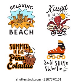 Vector banners with colorful summer illustrations and calligraphic inscriptions