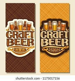 Vector Banners For Craft Beer, Flyers With Pint Glasses Of Draft Czech Pilsner And Bottles Of Craft German Lager, Original Typeface For Words Craft Beer, Voucher For Bavarian Bar With Barley Spikelets