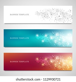 Vector banners design for medicine, science and digital technology. Molecular structure background and communication with connected lines and dots