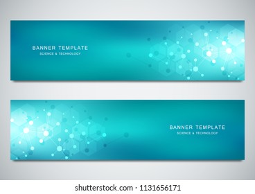 Vector banners design for medicine, science and digital technology. Molecular structure background and communication with connected lines and dots
