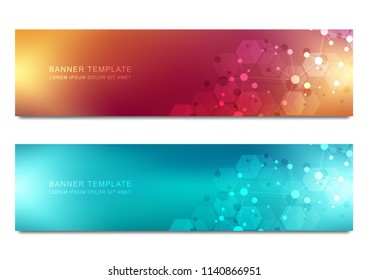 Vector banners design for medicine, science and digital technology. Molecular structure background and communication with connected lines and dots