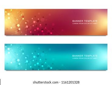 Vector banners design for medicine, science and digital technology. Molecular structure background and communication with connected lines and dots
