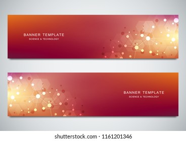 Vector banners design for medicine, science and digital technology. Molecular structure background and communication with connected lines and dots