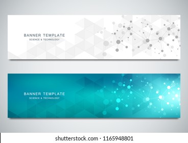 Vector banners design for medicine, science and digital technology. Molecular structure background and communication with connected lines and dots