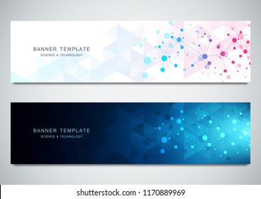 Vector banners design for medicine, science and digital technology. Molecular structure background and communication with connected lines and dots