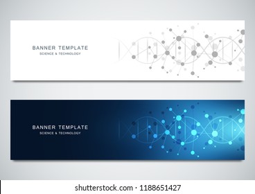 Vector banners design for medicine, science and technology. Molecular structure background and DNA helix