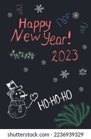 Vector banners drawn with chalk. New Year's discovery in a hand-drawn style. Each element is drawn by hand.