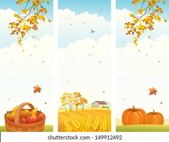 Vector banners with fall vertical landscapes