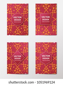 Vector banners of floral ornaments on dark background. Set web banner templates for advertising and attracting customers with polygonal abstract shapes, circles, lines.
