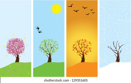 vector banners with four season trees