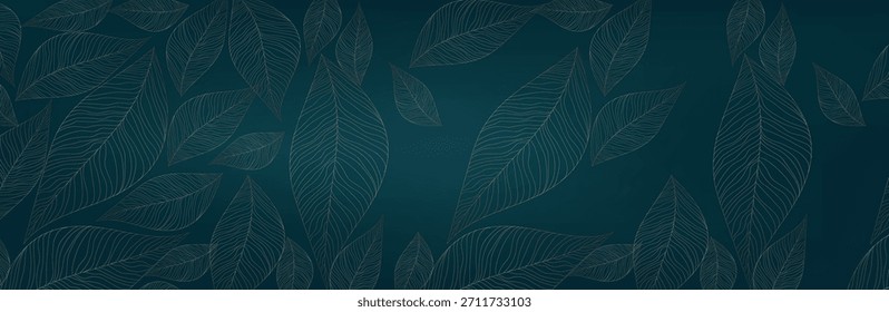 Vector banners with gold  leaves on a teal background. Exotic wallpaper. vector illustration. Luxury items.