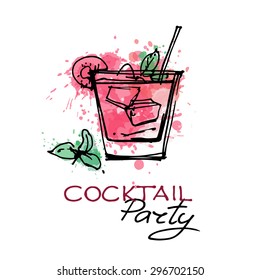 Vector banners with hand drawn cocktails. Cocktails menu. Cocktail Party Invitation Poster