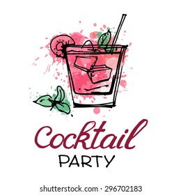 Vector banners with hand drawn cocktails. Cocktails menu. Cocktail Party Invitation Poster. Suitable for poster, promotional flyer, invitation, banner or magazine cover.