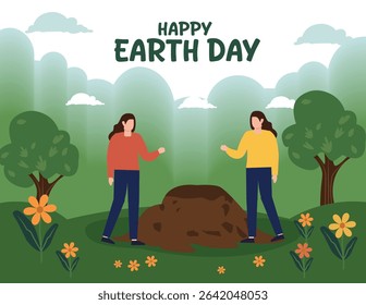 vector banners for Happy Earth Day. Features globes, trees, planting and recycle symbols. Ideal for web graphics promoting environmental conservation and awareness.