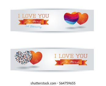Vector banners with hearts and message. 