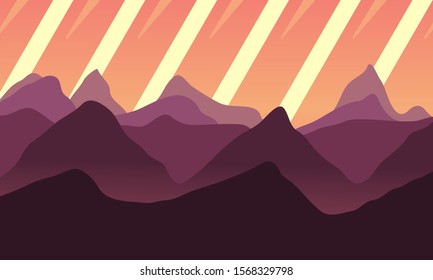 Vector banners hills and mountains Cartoon landscape nature horizontal background, flat design