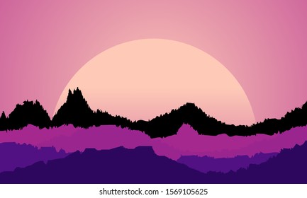 Vector banners hills and mountains Cartoon landscape nature horizontal background, flat design