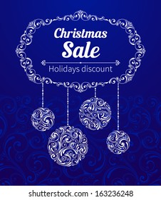 Vector banners with illustration of Christmas/New Year decor. Design elements of ornamental style. Christmas sale, holidays discount