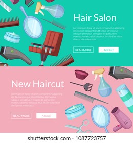 Vector banners illustration with hairdresser or barber cartoon elements