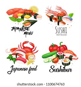 Vector banners japanese food for design asian cuisine promotion design. Sushi bar illustration.