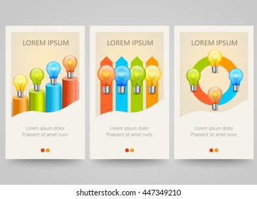 Vector banners with lightbulb. Vector concept of flyer template for info-graphic.  Leaflets set with lightbulb.