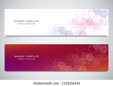 Vector banners for medicine, science and digital technology. Geometric abstract background with hexagons design. Molecular structure and chemical compounds