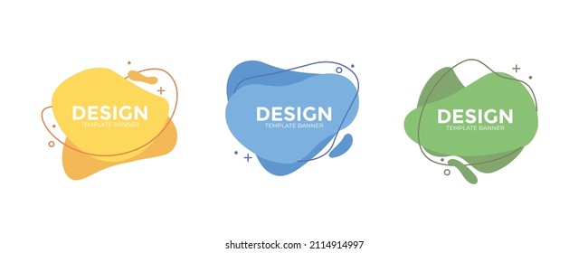 vector banners in minimalist style. Flat geometric shapes of different colors with black outline in memphis design style. Template design.