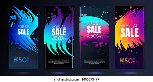 Vector banners. Modern art design. Element for design business cards, invitations, gift cards, flyers and brochures. Gradient brush. Sale banner template. Splash of colors