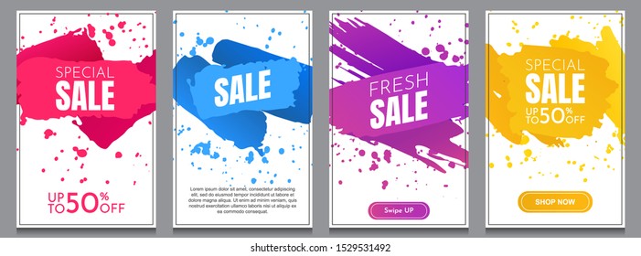 Vector banners. Modern art design. Element for design business cards, invitations, gift cards, flyers and brochures. Gradient brush stroke. Sale banner. Party dance template. Color paint splash.