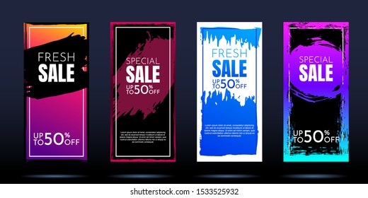 Vector banners. Modern art design. Element for design business cards, invitations, gift cards, flyers and brochures. Gradient brush. Sale banner template. Party invitation set. Grunge dirty frame