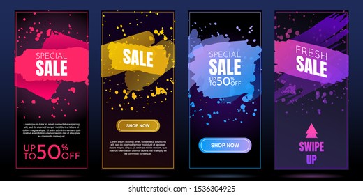 Vector banners. Modern art design. Element for design business cards, invitations, gift cards, flyers and brochures. Gradient brush. Sale banner template. Splash of colors. Social media templates