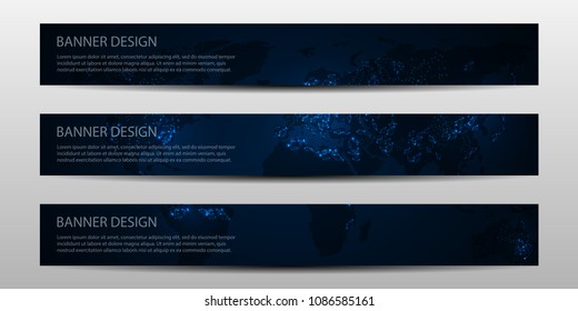 Vector banners with night world map illustration