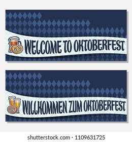 Vector Banners For Oktoberfest With Copy Space, Invite With Bavarian Pretzel, Glassware With Alcoholic Beverages, Tickets For German Beer Festival With Original Typeface For Words On Oktoberfest Theme