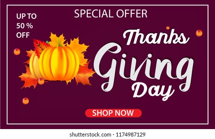 Vector banners with orange pumpkins and autumn leaves.