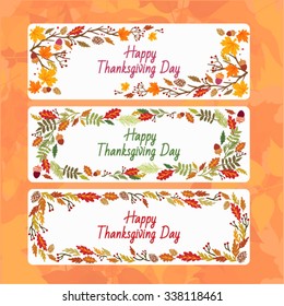 Vector banners with orange pumpkins and autumn leaves.