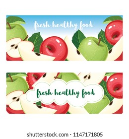 Vector banners with organic green and red apple