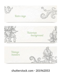 Vector banners with ornaments - engraving style floral swirls