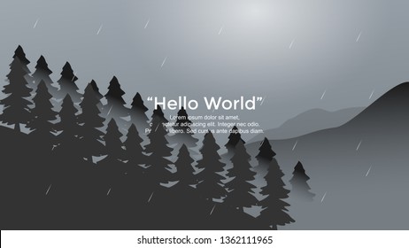 Vector banners with rain and forest landscape illustration